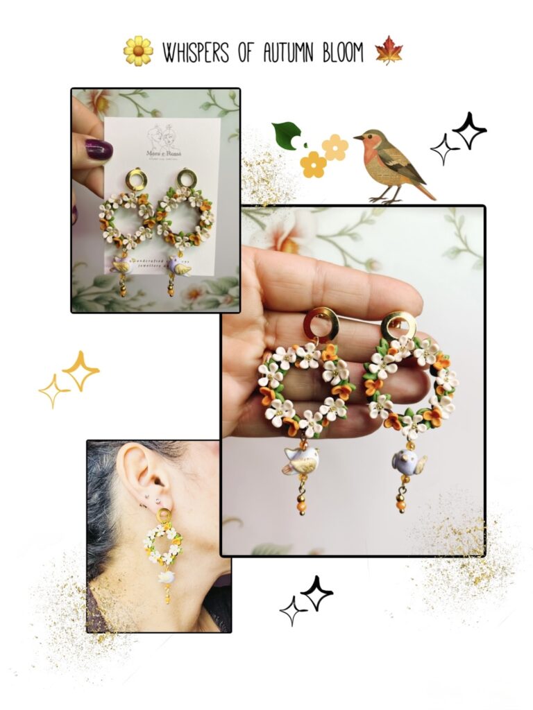 Orecchini ghirlanda fiorita “Whispers of Autumn blooms” realizzati a mano in argilla polimerica