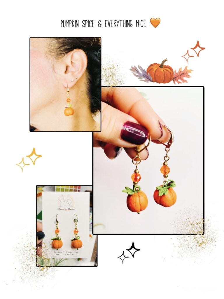 Orecchini in argilla polimerica “Pumpkin Dreams” piccole zucche modellate a mano da portare alle orecchie