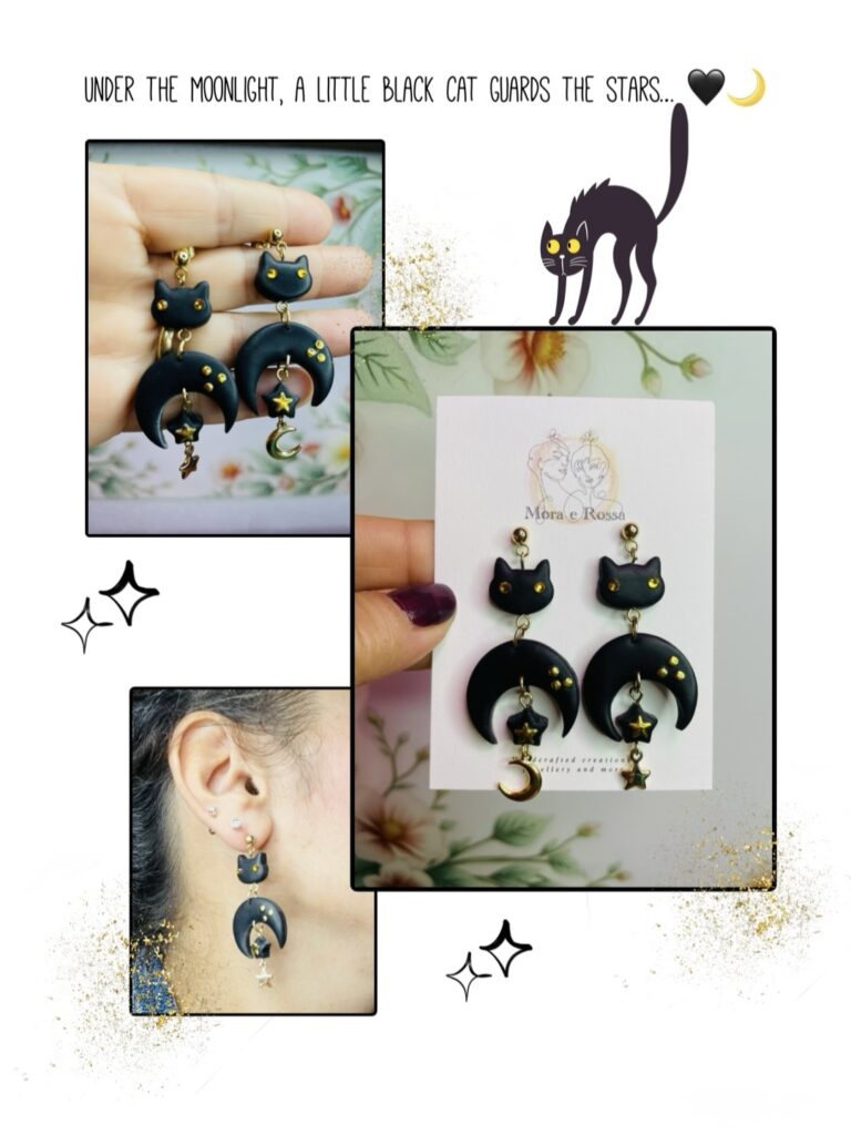 Orecchini “Midnight Magic” in argilla polimerica, realizzati a mano