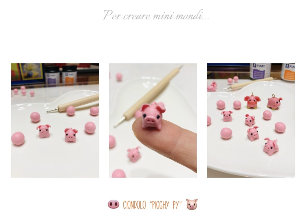 Argilla polimerica maialini in miniature, per ciondoli, modellati a mano.